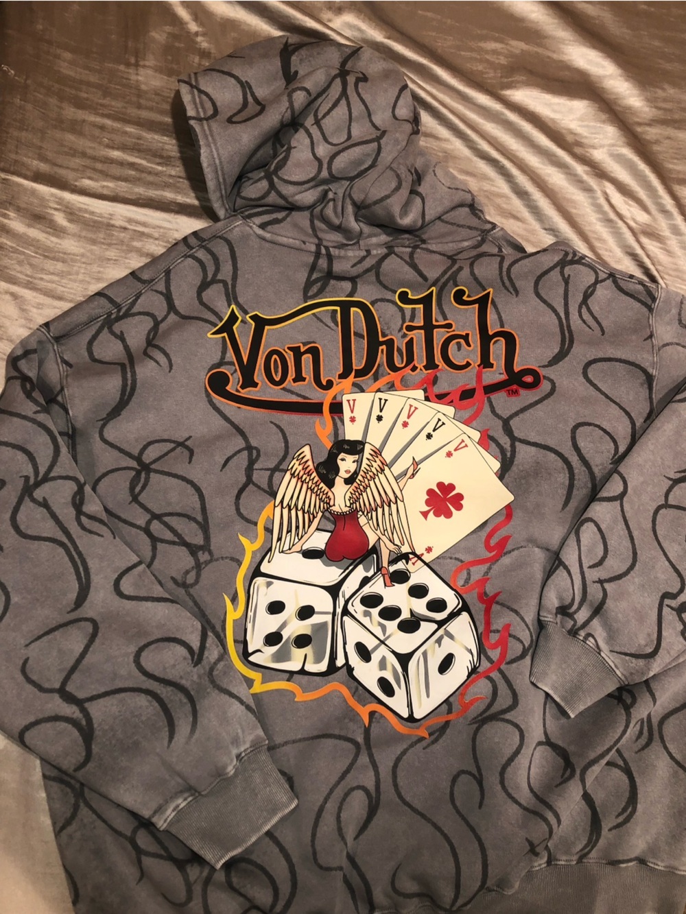 Von Dutch Hoodie Gray with Flame Dice & 8-Ball - Picture 6 of 10